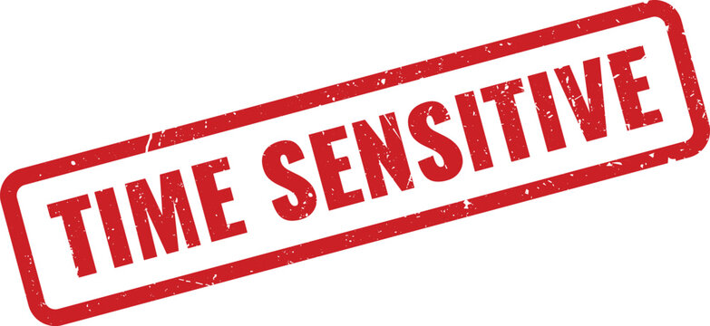 Red Time Sensitive Rubber Stamp on White Background Indicating Urgency or Deadline