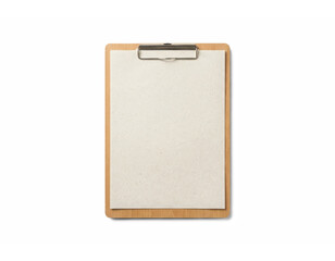 Wooden clipboard with blank paper, isolated on transparent background