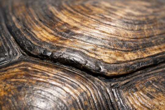 Turtle shell. Turtle shell pattern. Tortoise shell texture detail. Close Up detail of turtle shell. Reptile shell surface design. Realistic turtle shell texture. Turtle back pattern texture.