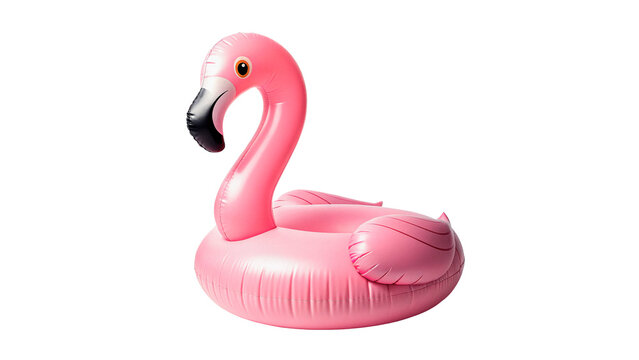 Large pink flamingo float in a simple design for summer fun in pools or lakes isolated on transparent background