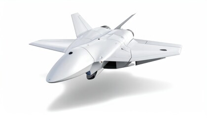 White Fighter Jet Model on White Background.