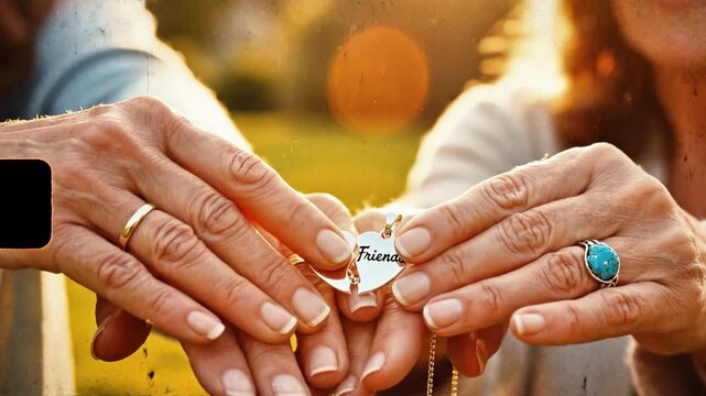 Four hands cupped together holding a figurine with the words Best Friends written on it