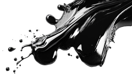 A glossy, liquid substance, seemingly ink, explodes in a dynamic, abstract splash