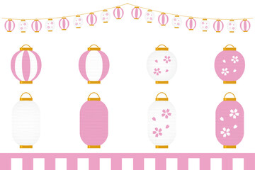 提灯　春　祭り　ピンク　イラスト　