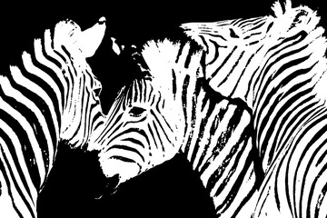 Fototapeta premium Close up of Zebras monochrome mixed media