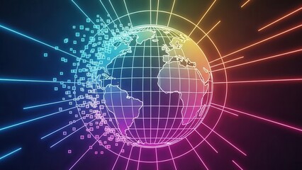 Obraz premium Global digital network integration with luminous data streams and futuristic connectivity