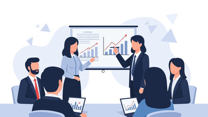 Business Meeting Presentation: Growth Chart, Teamwork, Strategy, Office Workplace