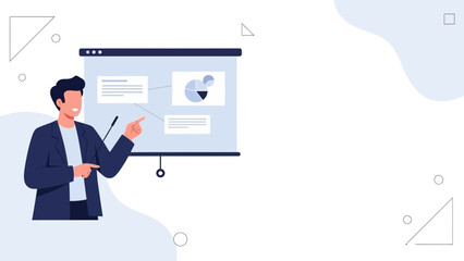 Business Man Presenting Data on Screen, Office Meeting, Presentation, Infographics