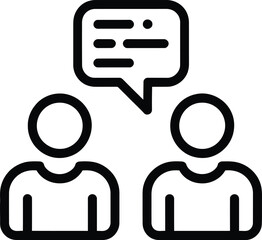 Two people talking with speech bubble icon, simple line art for customer support, communication, or partnership concept, professional business duo vector.