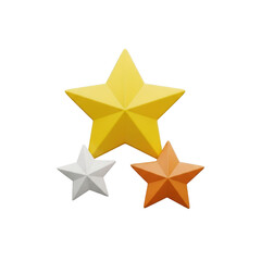 Three colorful stars isolated on transparent background