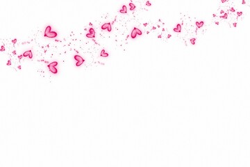 Romantic Glowing Pink Heart Light Sparkle Decoration On White Background