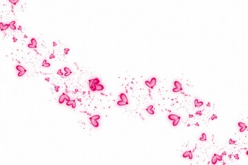Romantic Glowing Pink Heart Light Sparkle Decoration On White Background