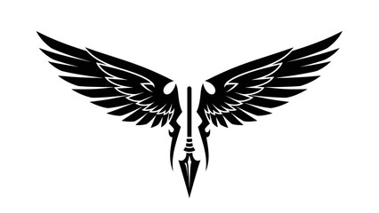 Fototapeta premium Black and white illustration of a pair of wings with a sharp beak.