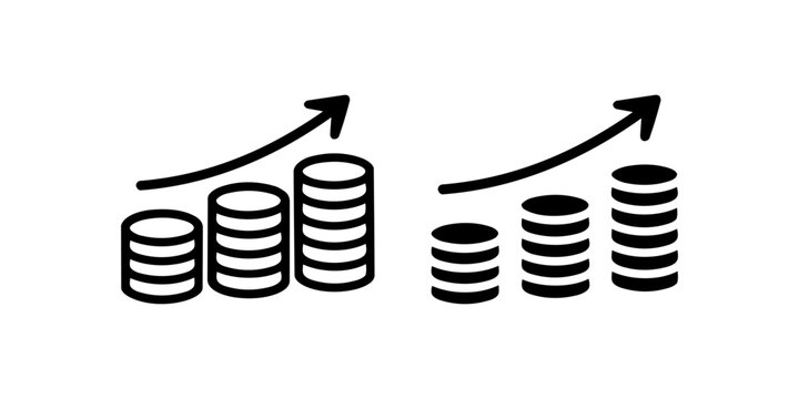 Financial Growth Coins Chart Icon Set &ndash; Black and White Flat Symbol