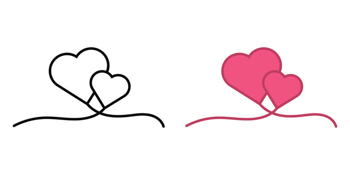 Elegant Heart Line Art and Color Illustration Duo for Design