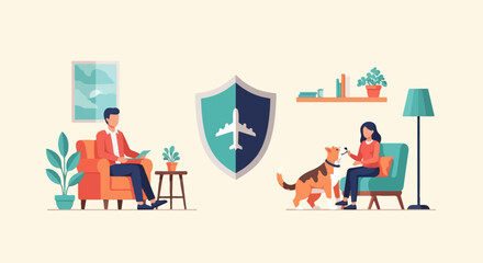 Obraz na płótnie Canvas People and pets in a secure, comfortable home environment, guarded by shield