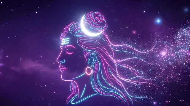 Shiva cosmic neon meditation motion showing spiritual energy aura galactic light hindu devotion maha shivaratri modern abstract visuals