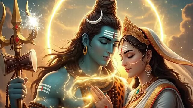Shiva maha shivaratri spiritual motion of shiva parvati expressing divine love devotion and sacred harmony for hindu festival worship visuals