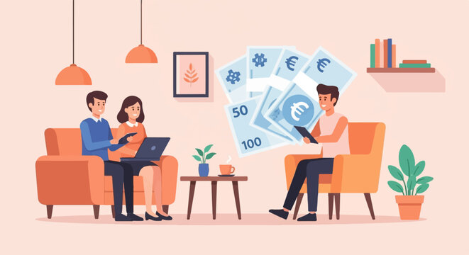 People interacting with finances and technology at home