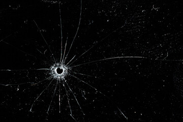 Bullet holes on black glass, overlay design background