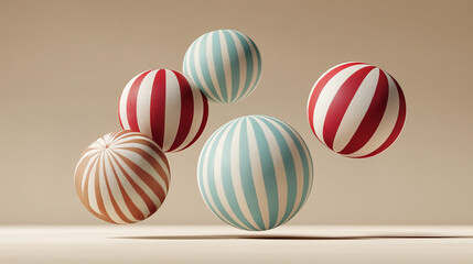 Obraz premium balls balanced in an impossible arrangement with subtle striped patterns and soft shadows