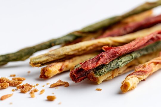 Close-up photography of colorful baked veggie sticks with tomato, spinach and potato