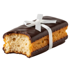 Chocolate bundt cake with ribbon isolated on transparent background