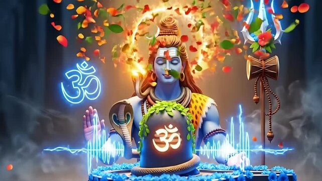 Shiva maha shivaratri spiritual motion video of sacred lingam with cosmic vibration divine energy sound aura for meditation worship festival visuals
