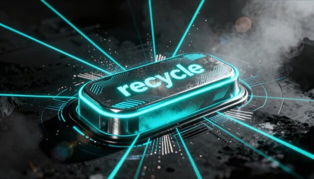 cinematic shot of a 3d glowing recycle button being activated perfect for global recycling day