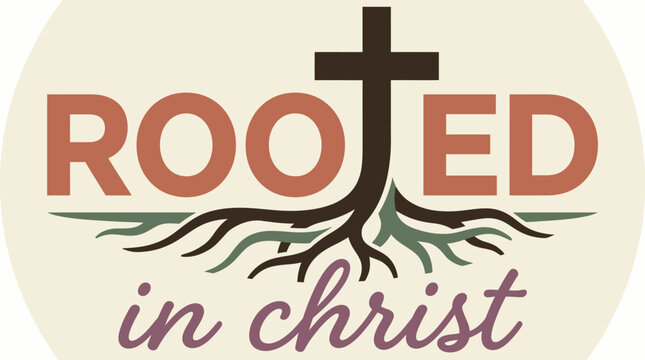 Rooted in Christ Vintage Design: Christian Cross, Tree Roots, and Deep Faith Typography