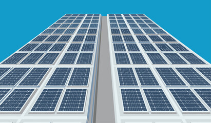 Obraz premium A vast solar deck ship generates clean energy. The image showcases a modern, expansive solar array against a blue sky. Ideal for sustainability and renewable energy concepts.