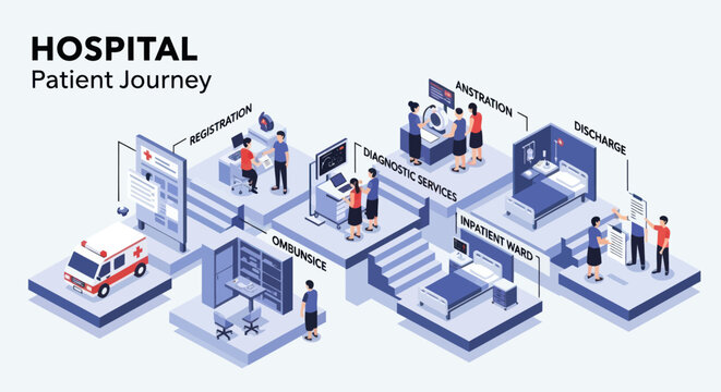 Isometric Hospital Patient Journey Illustration.