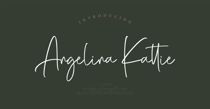 Angelina Kattie, Script font alphabet logo. Typography Beauty fashion luxury classic letters serif fonts decorative wedding vintage retro logos. vector illustration
