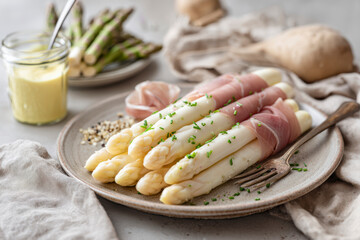 White Asparagus with Hollandaise and Ham &ndash; AI generative