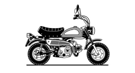 Fototapeta premium Vintage Mini-Bike Illustration: Classic Small Motorcycle Vector Art in Black and White Outline Style, Ideal for Retro Branding and T-Shirt Design