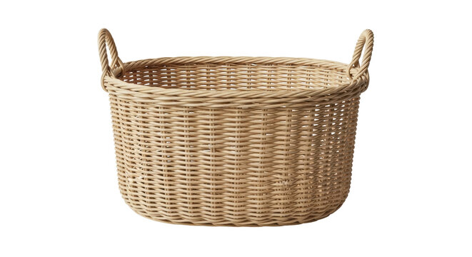 Wicker basket PNG isolated on transparent background, woven container for storage and home decor use