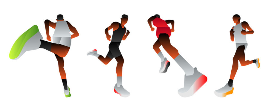 Stylized runners in dynamic poses with vibrant gradients.