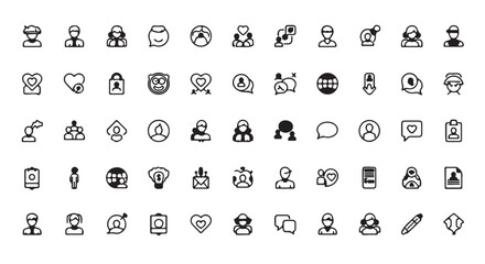 Vector line icons of people communication and social media