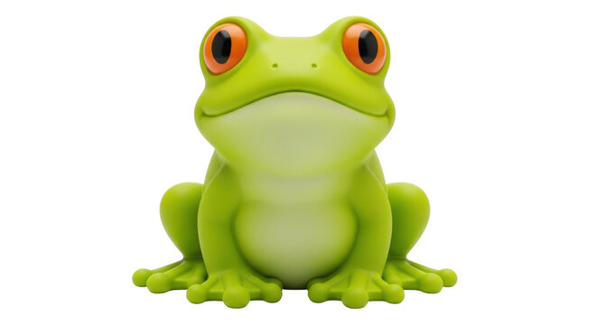 Green tree frog PNG isolated on transparent background, amphibian with orange eyes for nature and wildlife designs, cartoon style