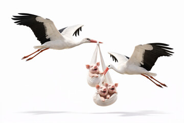 Obraz premium Storks Delivering Cute Piglets in Flight