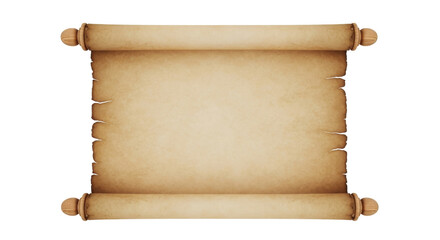 Old paper scroll PNG isolated on transparent background, antique parchment with wooden handles for historical documents and maps