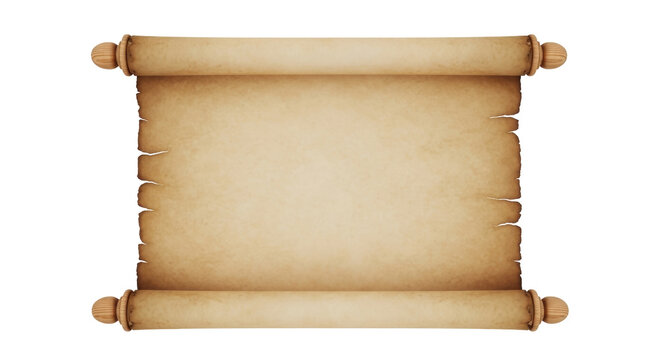 Old paper scroll PNG isolated on transparent background, antique parchment with wooden handles for historical documents and maps