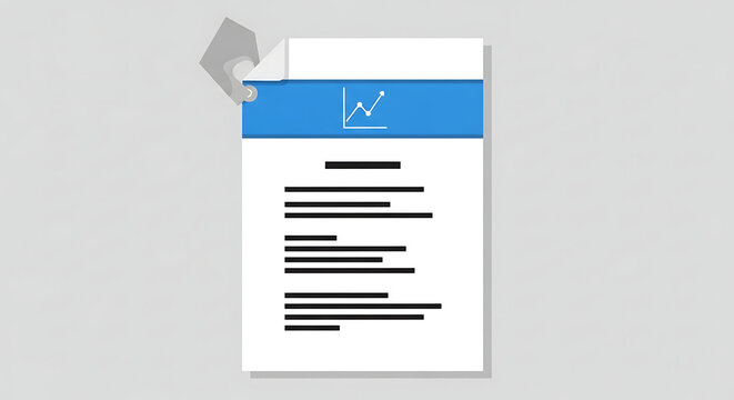 A document with a blue header and a graph icon.