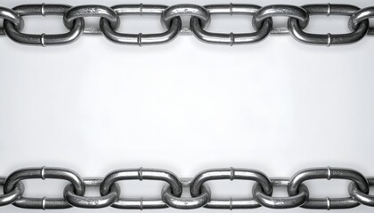 Fototapeta premium Two metal chains frame a white space, suggestive of connection