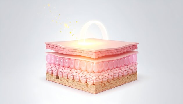 Cross-section depiction of human skin layers with light energy