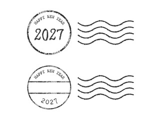 2027年のシンプルなポストマーク風の年号と文字のデザイン