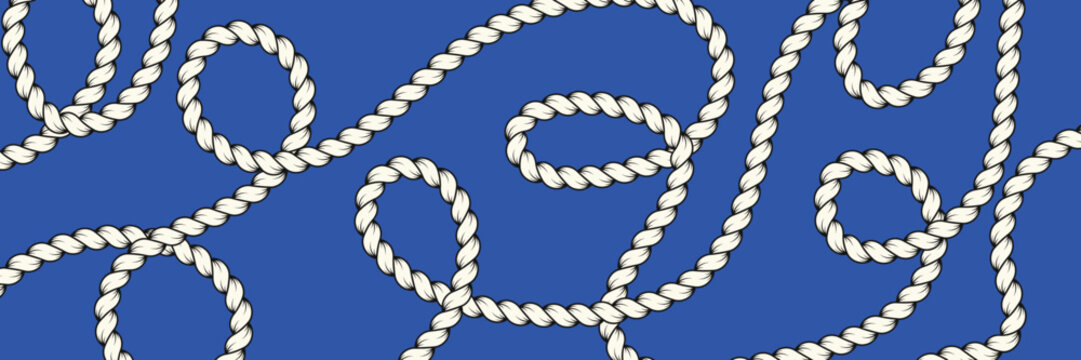 Hand drawn rope brush pattern. Braided decorative lines with loops. Vintage sailor or pirate ornament.