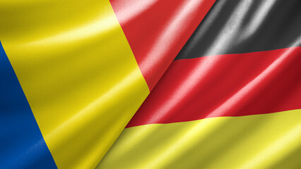Obraz premium Romania and Germany two national flags filling the entire frame, close-up view, edge-to-edge composition