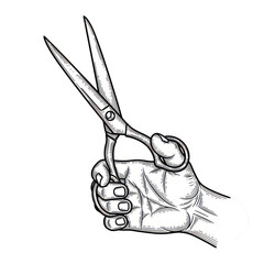 Hand holding open scissors isolated on transparent background