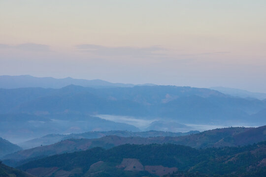 Layers of Mountains in Morning Mist